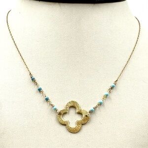 Elegant Gold Filled Clover Pendant Turquoise Bead Necklace